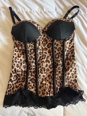 Coquette Leopard Print Bustier Corset with Black Lace Trim